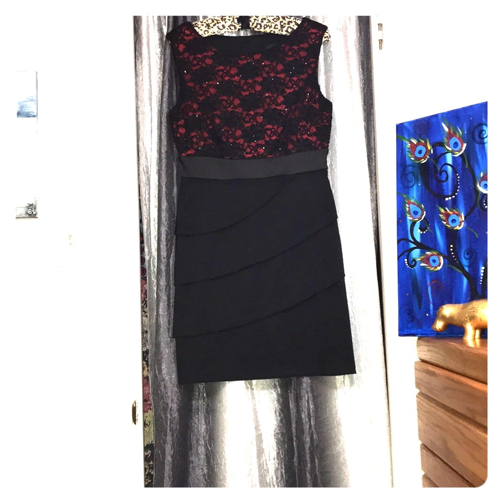 Size 10P black dress with red underlay